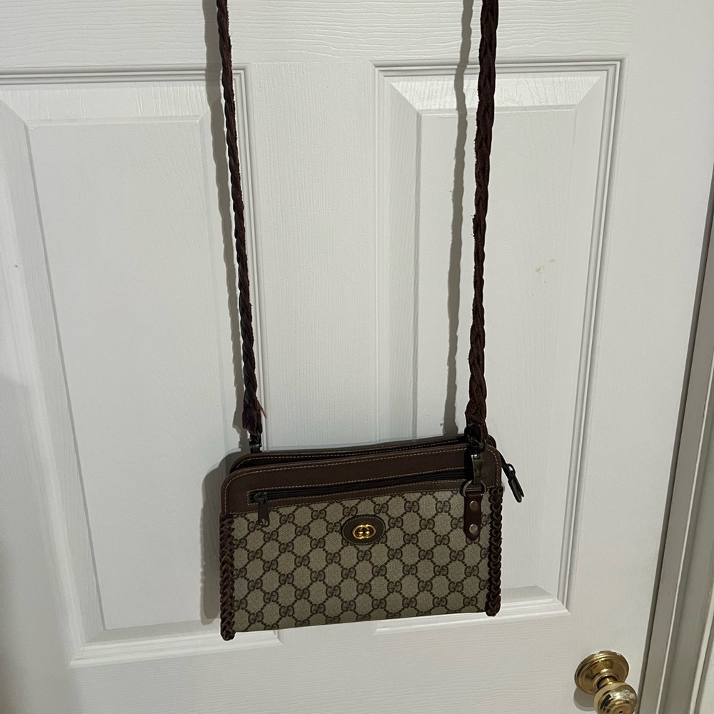 Vintage Boho Gucci Leather Bag with Gold Accent